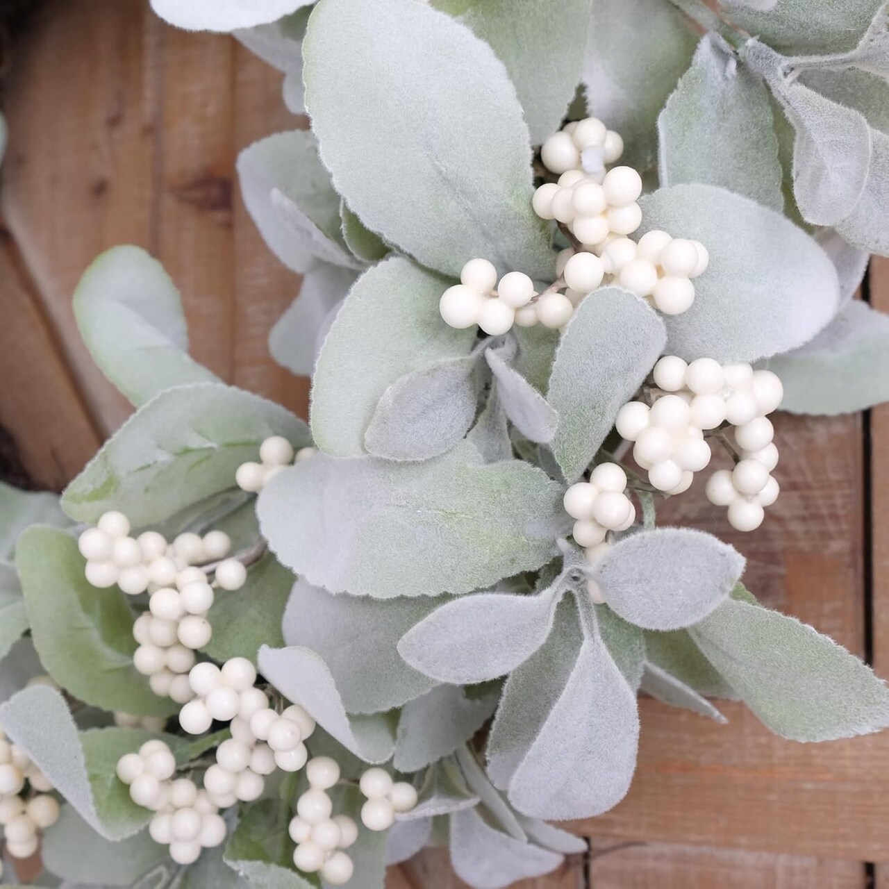 18 Inch Lambs Ear Wreath Spring and Everyday Lambs Leaves White Berries Wreath for Front Door